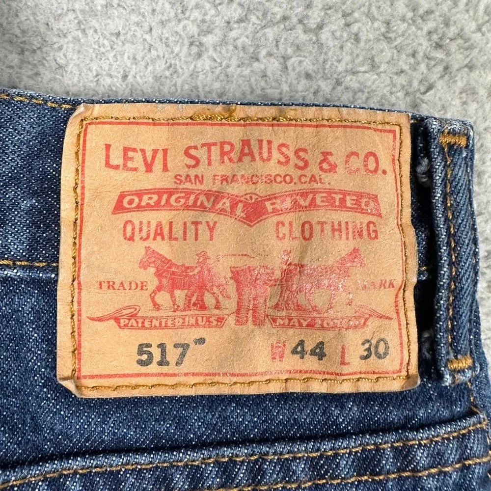 Levis 517 Jeans Mens 44X30 Blue Bootcut Dark Wash Distressed Red Tab Denim Pants